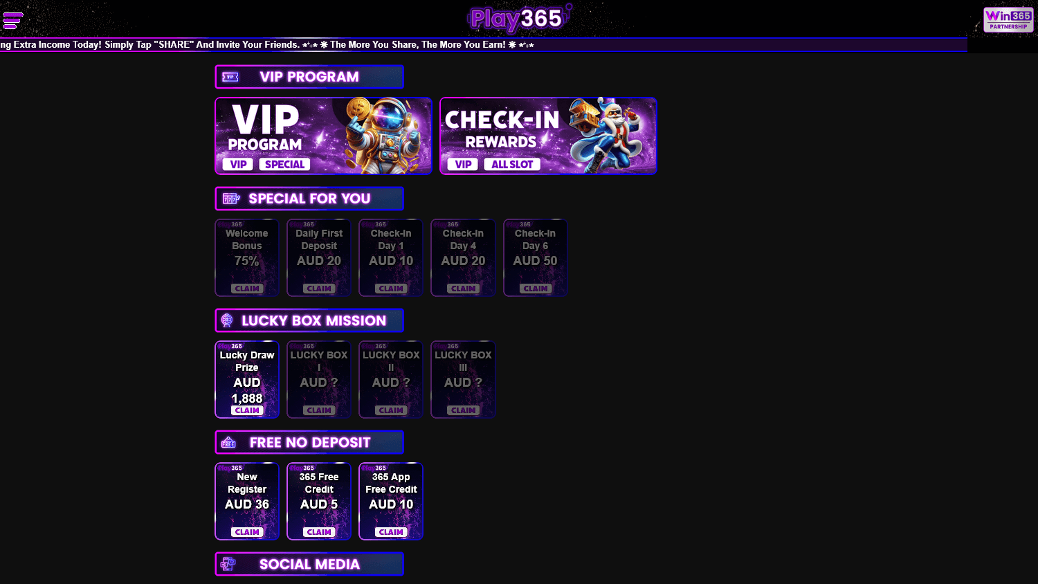 Play365 app screen 2